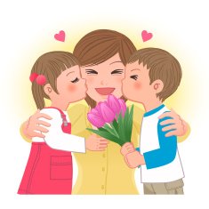 Boy and girl kissing mom