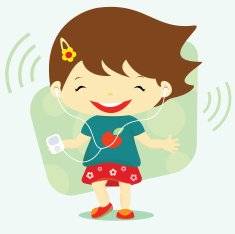 Happy girl listening to the music and dancing