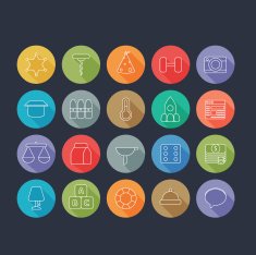 Round Thin Icon with Shadow Set 1