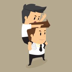 Injured colleague riding on businessman