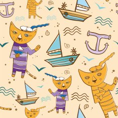 seamless vector pattern with cat sailor a ship