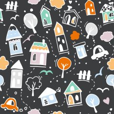 Pattern with cute town houses N2