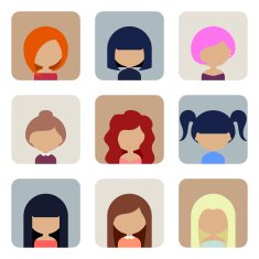 Set of Women Faces Icons in Flat Design N6