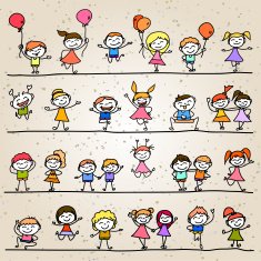 set of hand drawing cartoon abstract happy kids N2