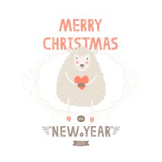 Vector christmas greeting card with cute sheep