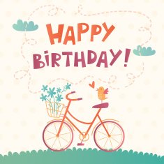 Happy Birthday vector card with a bicycle