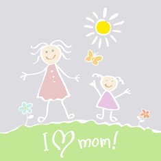 Kids Drawing The Mother's Day vector heart happy N2