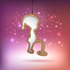 Joky christmas card with wooden bauble as a boy