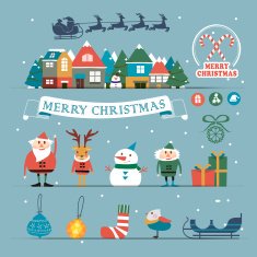 Christmas characters and decorations set