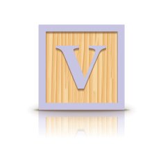 Vector letter V wooden alphabet block