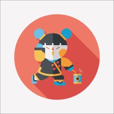Chinese New Year girl flat icon with long shadow eps10 N128