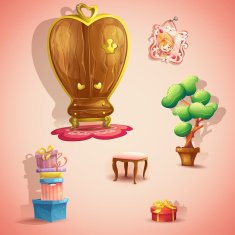 set of furniture and items for the doll princess bedroom