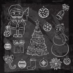 Vector vintage chalk set Christmas and New Year's decorative ele