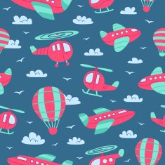 Planes and helicopters cartoon seamless pattern