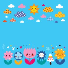 flowers clouds sun nature background illustration