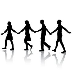 Black silhouettes of beautiful mans and womans on white background