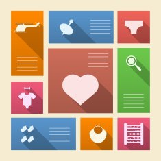Colored vector icons for baby shop with place text