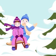 children ride in a sleigh