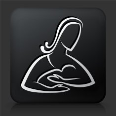 Black Square Button with Woman and Baby
