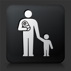 Black Square Button with Father and Children
