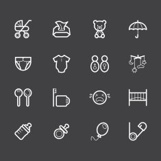 baby stuff element vector white icon set2 on black background