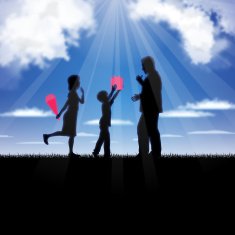 Father's Day background Father and children in the blue sky