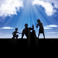 Father's Day background Father and children in the blue sky N2