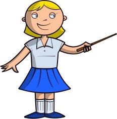 Schoolgirl indicates something by pointer