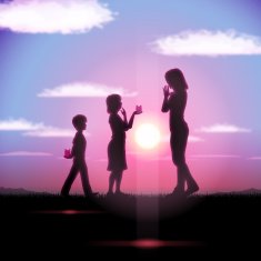 Mother's Day background Mother and children in the sunset N2