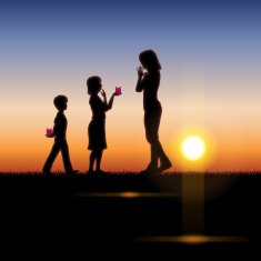 Mother's Day background Mother and children in the sunset N3