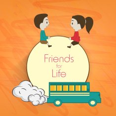 Cute little friends celebrating Friendship Day on abstract background