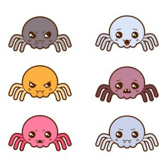 Set of kawaii spiders with different facial expressions