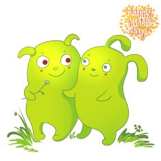 Birthday card with green happy doodles
