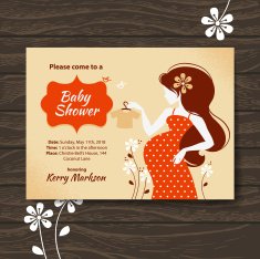 Vintage baby shower invitation with beautiful pregnant woman