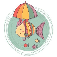 Mother fish with her kids under umbrella
