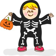 skeleton costumed halloween boy