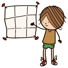 Boy with a blank poster pinned to the wall