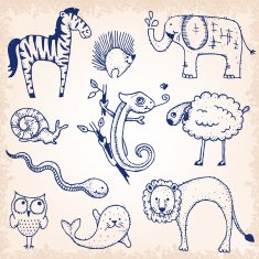 Cute doodle animals illustration