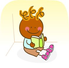 happy black boy reading book cartoon illustration N2