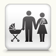 Square Button with Family and Baby