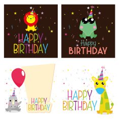 Set Of Different Cute Happy Birthday Cards N6