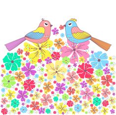 Beautiful card with birds and flowers on a white background N2
