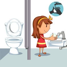 Girl washing hands bathroom