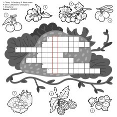Vector colorless crossword education game about berries