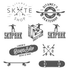 Set of skateboarding labels badges and design elements