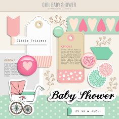 Cute set of baby shower scrapbooking elements vector