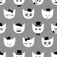 Child drawing style kitty seamless pattern