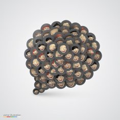 Black speech bubble made of smiling faces
