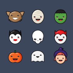 Cute Kawaii Halloween Icons Set Funny Monster Faces on Dark free image ...