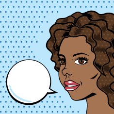 Pop art woman vector illustration beautiful afro american talking